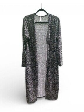 MTS Long Open-Front Cardigan Duster in Black and Tan Medium